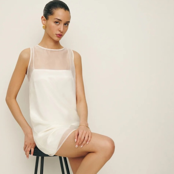 Reformation Vina Dress – White Sheer Overlay Mini – Size 0 - Picture 2 of 6